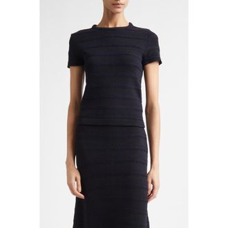 St. John Breton Stripe Wool Blend Sweater in Black /Navy Multi at Nordstrom, Size X-Large