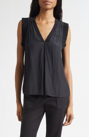 Ramy Brook Zandra Ruffle Trim Sleeveless Top in Black at Nordstrom, Size Xx-Small