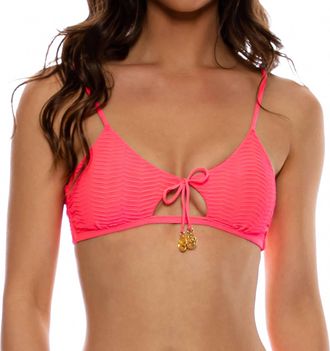 Luli Fama Hot Tropics Scoop Neck Cut Out Top In Electric Coral