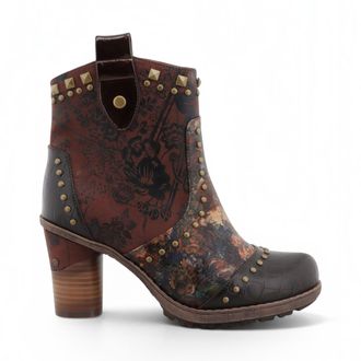 Mustang Jeans Mustang dames bruine bloemrijke enkellaarzen met hakken - M0162012