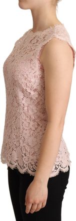 Dolce & Gabbana Womens Pink Floral Lace Sleeveless Tank Blouse Top Cotton Rayon Nylon
