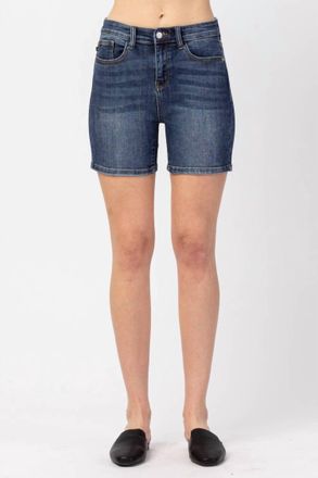 Judy Blue Womens Hi-Rise Mid Length Shorts In Dark Blue