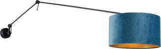 QAZQA Moderno Aplique Negro Con Pantalla De Terciopelo Azul 35 Cm Ajustable - Blitz Acero /textil Alargada Adecuado Para Led Max. 1 X 60 Watt - Qazqa