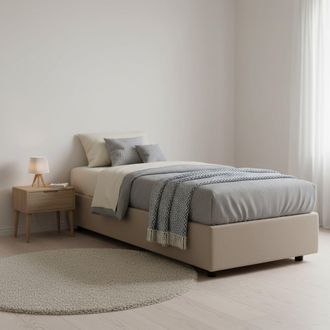 Dmora Cama Individual Dmeol, Cama Contenedor Con Revestimiento De Tela, 100% Made In Italy, Apertura Frontal, Con Colch&oacute;n Cm 90x190 Incluido, T&oacute;rtola - Dmor