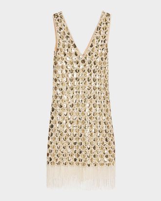 Emanuel Ungaro Eastyn Sleeveless Metallic Fringe Mini Shift Dress