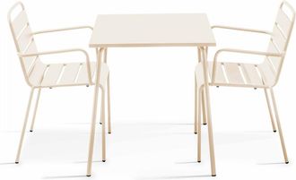 Oviala Conjunto mesa de jard&iacute;n cuadrada y 2 sillas de acero marfil