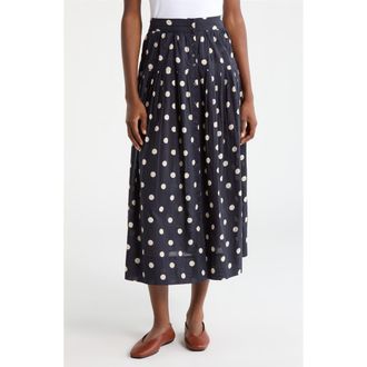 The Great. The Highland Polka Dot Cotton Skirt in Navy W/Cream Polka Dots at Nordstrom, Size 3
