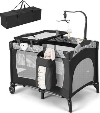 Costway Costway - 4 in 1 Lettino Neonato da Viaggio, Culla da Campeggio Pieghevole con Materasso Fasciatoio Ruote, Box Bambini Portatile con Borsa, dalla