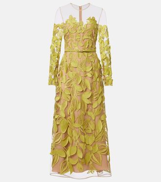 Elie Saab Vestido midi en mezcla de seda bordado