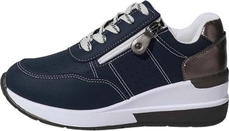 Generic Elevated Platform Slip On Walking Shoes for Women Everyday Casual Wear and Athletic Training with Supportive Heel Design (Navy, 4.5)