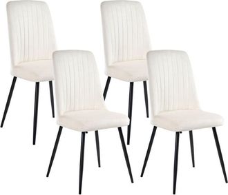 Beliani Set of 4 Dining Chairs KIRBY Velvet Off-White