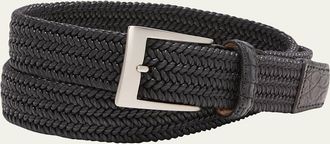 W. Kleinberg Mens Stretch Woven Belt with Alligator Trim