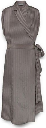 Elena Miro Gestreepte Shirtdress van Modalmix - Dames - Wikkelkleedje - Grijs - XS - Polyester - Kleedjes
