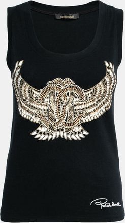 Roberto Cavalli Black Stretch Cotton Printed Tank Top