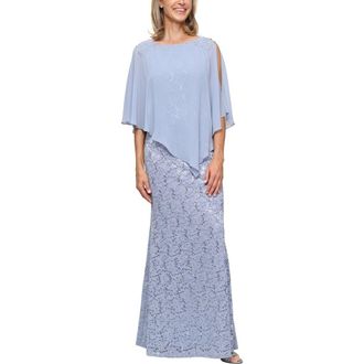 S.L. Fashions Sequin Lace Capelet Dress in Hydrangea at Nordstrom, Size 10P