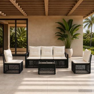 vidaXL Vidaxl Set Divano Da Giardino 6 Pz Nero Polyrattan