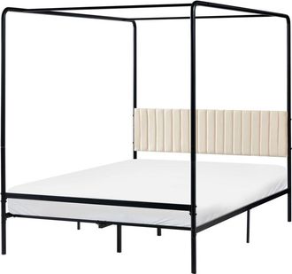 Beliani Letto a baldacchino doppio in metallo con struttura metallica e testiera imbottita 140 x 200 cm nero Dannemois