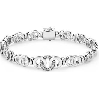 Lagos Signature Caviar Interlocking Diamond Taper Link Bracelet in Silver at Nordstrom, Size 7