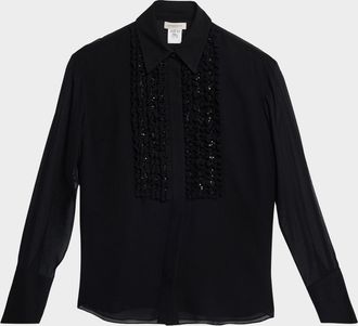 Lafayette 148 New York Sequin Ruffle Silk Georgette Blouse