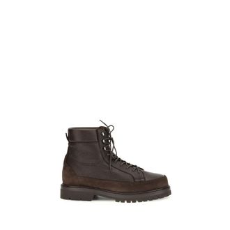 Brunello Cucinelli Brown Calf Leather Bos Taurus Lace-Up Mens Boots