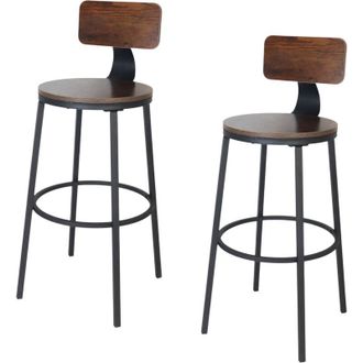 Relaxdays Relaxdays Bar Stools, Set of 2, HxD: 99 x 54 cm, with Backrest, Wood-effect & Metal, Industrial Kitchen, Brown/Black