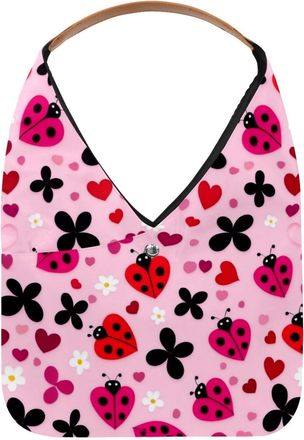 Generic Pink Ladybugs Florals Reusable Lightweight Grocery Bags - Foldable Into Compact Pouch, Washable & Sturdy, Multipurpose for Shopping and Travel