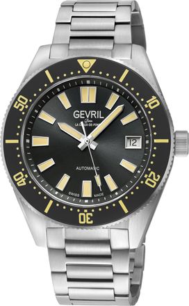 Gevril Group Mens Mariner Row Automatic, SS Case, Black Ceramic Bezel, Dial, 316L Stainless Steel Satin Bracelet Watch - Silver - One Size