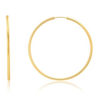 MAX + STONE 14k Yellow Gold 2mm Tube Flex Continuous Hoop Earrings 40MM-80MM
