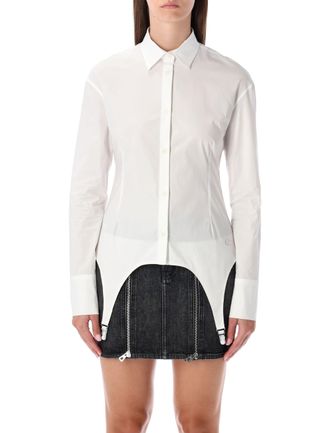 Jean Paul Gaultier Aansluitend Witte Katoenen Garter Shirt