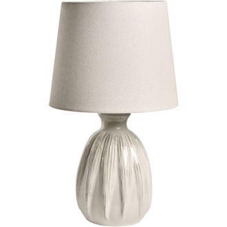 Beliani Table Lamp Light Beige Ceramic Base Linen Shade Drum Scandinavian Modern Style Living Room Bedroom AGUAN