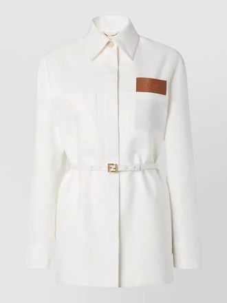 Fendi longline jacket belted waist pointed collar