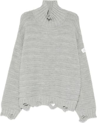 Maison Margiela Truien & Vesten, Heren, Grijs, M, Frayed Hem Ribbed Turtleneck