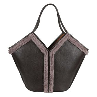 Hereu Calella Curly Shearling Trim Tote - - Bags - Donna - Marrone - ONE SIZE