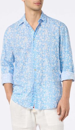 MC2 Saint Barth Man Muslin Cotton Shirt Sikelia With Micro Flower Print