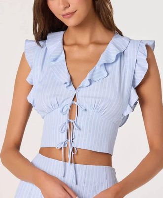 Astr Zoela Ruffle Trim Top In Blue Multi