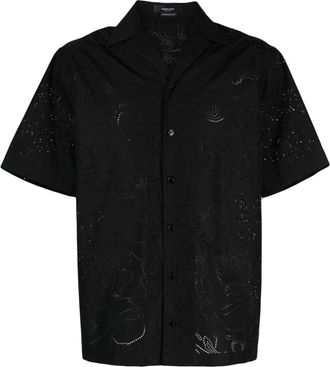 Versace perforated-detail button-up shirt - men - Polyester/Cotton - 46 - Black