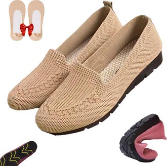 Generic Womens Orthopedic Knit Comfort Loafers-Slip-Resistant Walking Shoes, Comfort Lightweight Soft Sole Mesh Low-Top Flat (Beige,6.5)