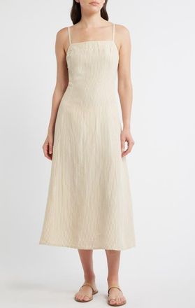 Marine Layer Luca Stripe Linen Blend Midi Dress in Sand Stripe at Nordstrom, Size X-Small
