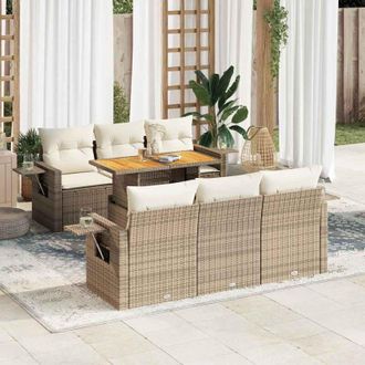 vidaXL Vidaxl - Set Sof&aacute;s De Jard&iacute;n 7 Piezas Y Cojines Rat&aacute;n Sint&eacute;tico Beige