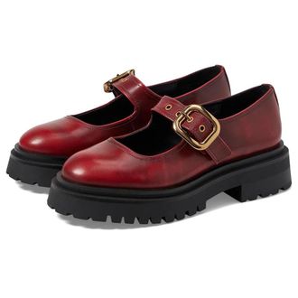 Steve Madden Lyndon Flats Womens Red Leather Mary Jane Shoes HTAT863
