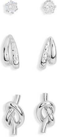 Nordstrom Rack 3-Pack Knot Stud & Hoop Earrings in Clear- Silver at Nordstrom Rack