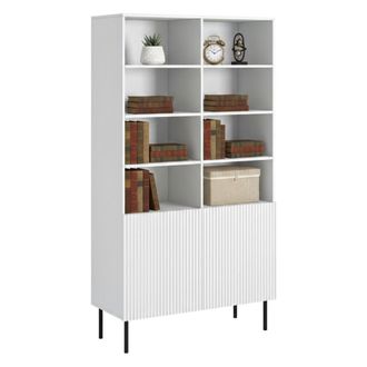 Dmora Librer&iacute;a Ghilarza, Estanter&iacute;a Con Compartimentos Abiertos Y Dos Puertas, Elevada Del Suelo, 100x42 H177 Cm, Color Blanco