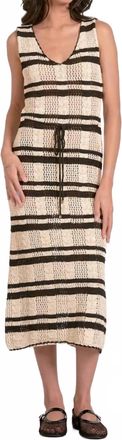 Elan Striped Crochet Knit Dress In Natural Black