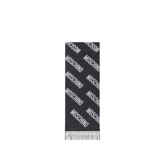 Moschino Winter Scarves, unisex, Black, Size: ONE SIZE Wool Jacquard Scarf