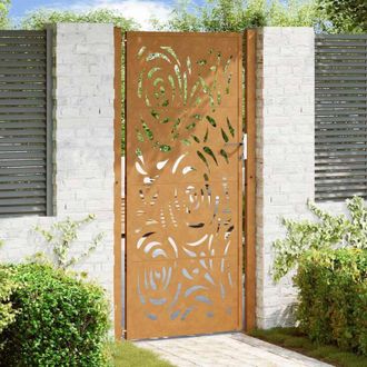 vidaXL Puerta De Jard&iacute;n Dise&ntilde;o Llama Acero Desgastado 105x205 Cm Vidaxl