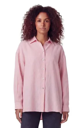 Lords of Harlech Womens Long Sleeve Linen Shirt in Fresh Pink at Nordstrom, Size Xx-Large