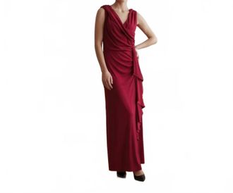 DKNY Womens Draped Ruffle Maxi Dress In Red
