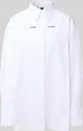 Karo Kauer Relaxed Fit Hemdbluse mit Logo-Stitching in Weiss, Gr&ouml;&szlig;e XS