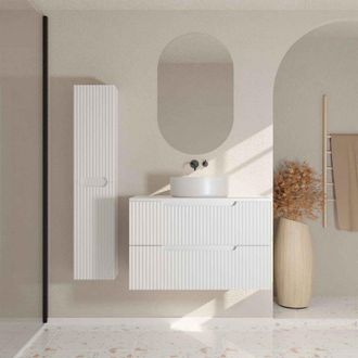 Aurlane Mueble De Ba&ntilde;o 80 Y Columna Leon Blanco - Frentes Ondulados - Lavabo 36