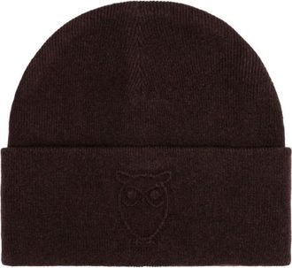 Knowledge Cotton Apparel Embossed Owl DL Wool Beanie Mütze - Unisex | schwarz